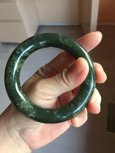 Load image into Gallery viewer, 55.2mm certified 100% Natural dark green/black Ocean Waves chubby round cut nephrite bangle HN184-0877