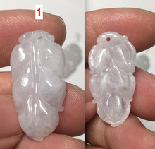 Load image into Gallery viewer, 100% natural type A icy watery white purple green jadeite jade leaf pendant group F157