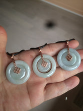 Load image into Gallery viewer, 27mm Type A 100% Natural icy light green Jadeite Jade concentric circle safety Guardian ring Pendant (子母扣,同心环) AX38