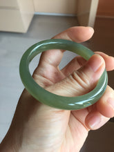 Load image into Gallery viewer, 53mm Certified 100% Natural light green yellow gray Deep Lake Water Green Nephrite Bangle HN178-6937