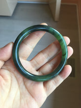 Load image into Gallery viewer, 56.5mm Certified 100% Natural Dark Green/Black Green Ink Painting (绿水墨) Round Cut Nephrite (Wulanhai 乌兰海碧玉) Bangle HN168-7315