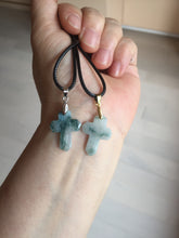 Load image into Gallery viewer, 100% Natural type A light green white with green floating flowers jadeite Jade cross shaped floral pendant necklace BS141