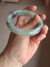 Load image into Gallery viewer, 55.2mm certified type A 100% Natural icy watery light green with dark green flowers jadeite jade bangle PH58-1057