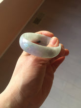 Load image into Gallery viewer, 52mm certified 100% natural Type A light green white purple gray with green floating flowers thin jadeite bangle PF57-5619
