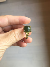 Load image into Gallery viewer, 100% Natural green gray black nephrite cabochon Jade ring (adjustable size) HE111