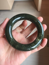 Load image into Gallery viewer, 55mm certified 100% Natural dark green/gray/black (nebula dust) chubby round cut nephrite Jade bangle HN127-0881