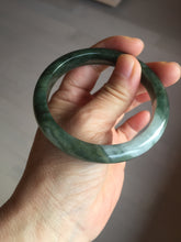 Load image into Gallery viewer, 57.5mm Certified Type A 100% Natural oily dark green(老油青)/gray Jadeite bangle BG228-0397