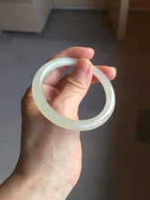 Load image into Gallery viewer, 52.9mm Certified 100% Natural icy white light yellow crystal sugar color(黄冰糖) slim round cut nephrite jade bangle HN45-9177