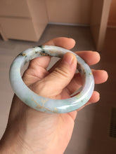 Load image into Gallery viewer, 57.5mm 100% Natural type A green purple white carved flowers and golden-painted Jadeite Jade bangle PB282