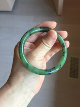 Load image into Gallery viewer, 58.3mm Certified 100% Natural Fresh Young Green/Dark Green/Black Green Ink Painting (绿水墨) Round Cut Nephrite (Wulanhai 乌兰海碧玉) Bangle HN171-7339