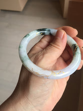 Load image into Gallery viewer, 56mm 100% Natural type A sunny green dark green purple white carved flowers and golden-painted round cut Jadeite Jade bangle PJ63