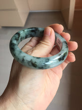 Load image into Gallery viewer, 53.5mm certified 100% natural Type A dark green black white Blooming Ink(水墨花开) jadeite jade bangle PB292-0508