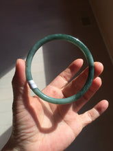 Load image into Gallery viewer, 61.5mm Certified Type A 100% Natural light green/blue/gray with black floating flowers Guatemala slim round cut Jadeite bangle BP217-3791
