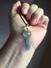 Load image into Gallery viewer, 100% natural type A icy watery light green blue gray Guatemala jadeite Key to the Heart pendant PE27
