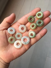 Load image into Gallery viewer, 16-19mm Type A 100% Natural icy watery sunny green white yellow Jadeite Jade safety Guardian ring bead set F134