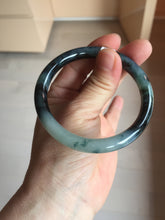 Load image into Gallery viewer, 55.5mm Certified Type A 100% Natural Dark Green Blue Gray Black Slim Moonlit Ink (水墨月色)Round Cut Jadeite Jade Bangle BS145-0747