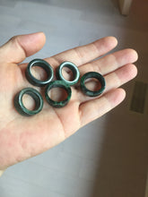 Load image into Gallery viewer, 100% natural type A dark green/sunny green/black jadeite jade band ring PB222