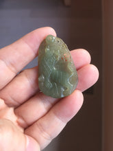 Load image into Gallery viewer, Type A 100% Natural Light Green-Gray (淡油冰) Jadeite Jade Tiger Pendant – Courage, Strength & Protection PC242