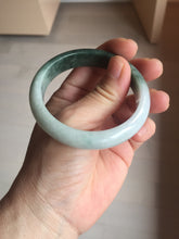Load image into Gallery viewer, 53.5mm certified 100% natural Type A oily dark green gray black(老油青) half mountain half water (半山半水) oval jadeite jade bangle BS178-0061