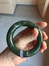 Load image into Gallery viewer, 56mm certified 100% Natural dark green/black Ocean Waves chubby round cut nephrite bangle HF138-0879