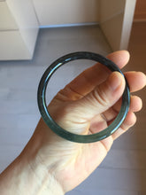 Load image into Gallery viewer, 58mm Type A 100% Natural half black half icy dark green/blue/gray Guatemala slim round cut Jadeite bangle PJ19-2615