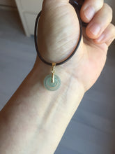Load image into Gallery viewer, 12.5–14.5mm Type A 100% Natural Icy Watery Light Green Dark Green Gray Guaremala Jadeite Jade Concentric Ring Safety Guardian Donut Mom and Daughter Pendant 子母扣 BH122