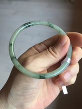 Load image into Gallery viewer, 57.2mm Certified Type A 100% Natural sunny green/white with dark green floating flowers super slim round cut Jadeite bangle PD49-5740