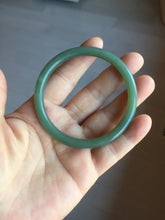 Load image into Gallery viewer, 56mm certified 100% Natural lake green gray slim round cut nephrite bangle HN144-6923