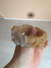 Load image into Gallery viewer, 57.2mm 100% natural light brown/purple carved Lily of the Valley Quartzite (Shetaicui jade) bangle SY3