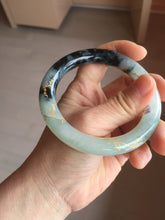 Load image into Gallery viewer, 58mm 100% Natural type A icy watery green dark carved flowers golden-painted round cut Jadeite Jade bangle PH73-5858