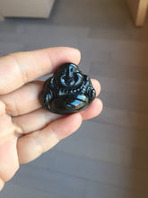 Load image into Gallery viewer, 100% Natural dark green/black jadeite jade(Mocui, 墨翠) happy Buddha Pendant/handhold stone PC141