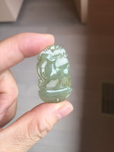 Load image into Gallery viewer, Type A 100% Natural Icy Watery Light Green gray (淡油冰)Jadeite Jade Greatest of All Time Goat Pendant PC231