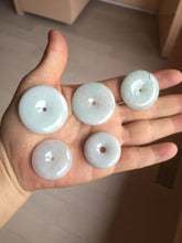 Load image into Gallery viewer, 25-33mm Type A 100% Natural light green white Jadeite Jade Safety Guardian Button donuts Pendant group PC107