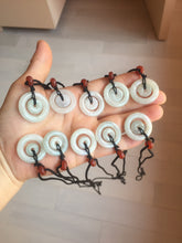 Load image into Gallery viewer, 21-25mm Type A 100% Natural icy watery light green/clear/white Jadeite Jade concentric circle safety Guardian ring Pendant (子母扣,同心环) group PA171