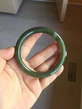 Load image into Gallery viewer, 59.4mm certified 100% Natural dark green gray black round cut nephrite bangle HN157-9684