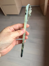 Load image into Gallery viewer, 18.5cm 100% Natural black white ink painting(水墨) Xiu Jade (Serpentine) Hairpin with Doggy Hanging Ornament AW68