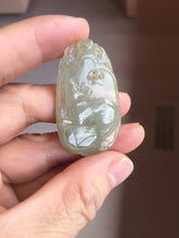 Load image into Gallery viewer, Type A 100% Natural Light Green gray (淡油冰)Jadeite Jade Fortune/Wealth Success Mouse Pendant PC235