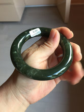 Load image into Gallery viewer, 55.2mm certified 100% Natural dark green/black Ocean Waves chubby round cut nephrite bangle HN185-0878