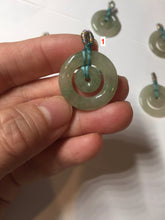 Load image into Gallery viewer, 24.8mm Type A 100% Natural oily light green/gray Jadeite Jade concentric circle safety Guardian ring Pendant (子母扣,同心环) AY96