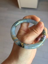 Load image into Gallery viewer, 55mm certified 100% natural Type A sunny green white carved and golden-painted jadeite jade bangle PF79-(3441)