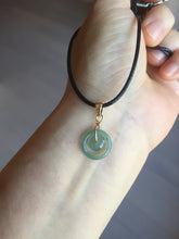 Load image into Gallery viewer, 12.5–14.5mm Type A 100% Natural Icy Watery Light Green Dark Green Gray Guaremala Jadeite Jade Concentric Ring Safety Guardian Donut Mom and Daughter Pendant 子母扣 BH122