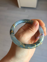 Load image into Gallery viewer, 55mm certified 100% natural Type A sunny green white carved and golden-painted jadeite jade bangle PF79-(3441)