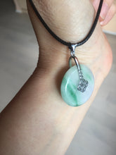 Load image into Gallery viewer, 23.5/4.9mm Type A 100% Natural green white Jadeite Jade Safety Guardian Button donuts Pendant BP115