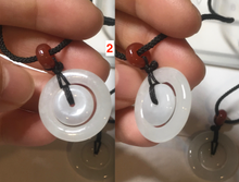 Load image into Gallery viewer, 21-25mm Type A 100% Natural icy watery light green/clear/white Jadeite Jade concentric circle safety Guardian ring Pendant (子母扣,同心环) group PA171