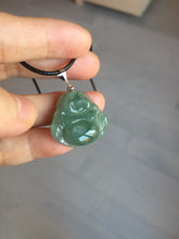 Load image into Gallery viewer, 100% Natural type A icy watery dark green(老油青) happy Buddha jadeite pendant BD190