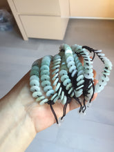 Load image into Gallery viewer, 100% natural type A green white Safety Guardian Button donut jadeite jade thread woven bracelets PD99