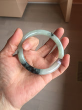 Load image into Gallery viewer, 58.4mm Certified Type A 100% Natural light green with flying dark green flowers round cut Jadeite bangle PE22-5861