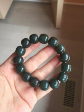 Load image into Gallery viewer, 100% Natural 14x12.3mm dark green/gray/brown/black vintage style nephrite Jade bead bracelet HE50