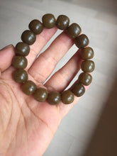 Load image into Gallery viewer, 100% Natural 12x11mm dark sugar brown black vintage style nephrite Jade bead bracelet HF82