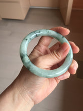 Load image into Gallery viewer, 58mm Certified Type A 100% Natural light green with flying dark green flowers round cut Jadeite bangle PE21-5864